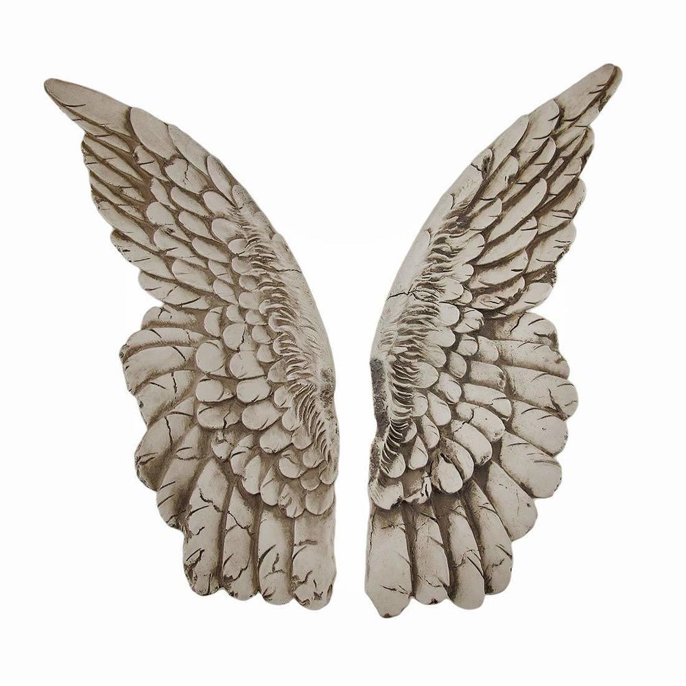 Set Of 2 Distressed Antique White Angel Wing Wall Sculptures - Perfect🫲